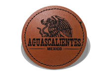 Load image into Gallery viewer, Aguascalientes Faux Leather Patch - Brown Leather Iron-On for Jackets, Vests Aguilar Mexican Flag Eagle Aguilar Mexicana AGS 3"