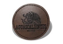 Load image into Gallery viewer, Aguascalientes Faux Leather Patch - Brown Leather Iron-On for Jackets, Vests Aguilar Mexican Flag Eagle Aguilar Mexicana AGS 3"