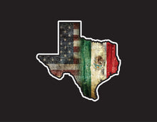 Load image into Gallery viewer, Texas Map w/ USA & Mexican Flags Decal Car Window Vinyl Sticker