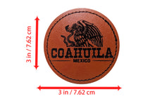 Load image into Gallery viewer, Coahuila Faux Leather Patch - Brown Leather Iron-On for Jackets, Vests Aguilar Mexican Flag Eagle Aguilar Mexicana COAH 2.5"