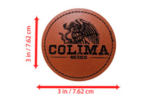 Load image into Gallery viewer, Colima Faux Leather Patch - Brown Leather Iron-On for Jackets, Vests Aguilar Mexican Flag Eagle Aguilar Mexicana COL 2.5"