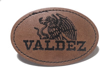 Load image into Gallery viewer, Valdez Faux Leather Patch – 3x2" Brown Leather Iron-On for Jackets, Vests Valdez Mexican Flag Eagle Aguilar Mexicana