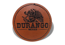 Load image into Gallery viewer, Durango Faux Leather Patch - Brown Leather Iron-On for Jackets, Vests Aguilar Mexican Flag Eagle Aguilar Mexicana DGO 2.5"