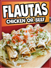 Load image into Gallery viewer, Flautas Sticker Window Decal Truck Concession Vinyl Restaurant Wall poster Sticker Food Decal Flautas Signs