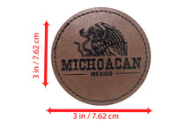 Load image into Gallery viewer, Michoacan Faux Leather Patch - Brown Leather Iron-On for Jackets, Vests Aguilar Mexican Flag Eagle Aguilar Mexicana MICH 2.5"