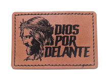 Load image into Gallery viewer, Dios por delante Faux Leather Patch – 3x2" Brown Leather Iron-On for Jackets, Vests #2