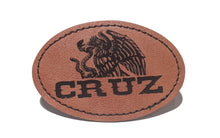 Load image into Gallery viewer, Cruz Faux Leather Patch – 3x2" Brown Leather Iron-On for Jackets, Vests Cruz Mexican Flag Eagle Aguilar Mexicana