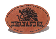 Load image into Gallery viewer, Hernandez Faux Leather Patch – 3x2" Brown Leather Iron-On for Jackets, Vests Aguilar Mexican Flag Eagle Aguilar Mexicana