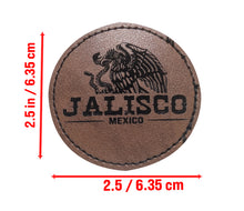 Load image into Gallery viewer, Jalisco Faux Leather Patch - Brown Leather Iron-On for Jackets, Vests Aguilar Mexican Flag Eagle Aguilar Mexicana JAL 2.5"