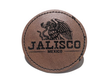 Load image into Gallery viewer, Jalisco Faux Leather Patch - Brown Leather Iron-On for Jackets, Vests Aguilar Mexican Flag Eagle Aguilar Mexicana JAL 2.5"