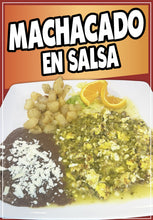 Load image into Gallery viewer, Machacado en Salsa Sticker Window Decal Truck Concession Vinyl Restaurant Wall poster Sticker Mexican Food Decal