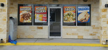 Load image into Gallery viewer, Tacos PERFORATED Window Graphic Decal Sticker Perforated Vinyl Mexican Food