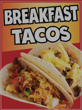 Load image into Gallery viewer, Breakfast Tacos PERFORATED Window Graphic Decal Sticker Perforated Vinyl Desayuno
