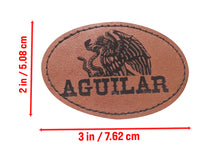 Load image into Gallery viewer, Aguilar Faux Leather Patch – 3x2" Brown Leather Iron-On for Jackets, Vests Aguilar Mexican Flag Eagle Aguilar Mexicana