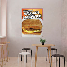 Load image into Gallery viewer, Breakfast Sausage Sandwich Sign Decal Window Sticker Food Truck Concession Vinyl Restaurant Sign