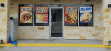 Load image into Gallery viewer, Breakfast Tacos PERFORATED Window Graphic Decal Sticker Perforated Vinyl Desayuno