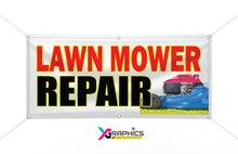 Load image into Gallery viewer, Lawn Mower Vinyl Banner advertising Sign Full color any size Indoor Outdoor Advertising Vinyl Sign With Metal Grommets Landscaping