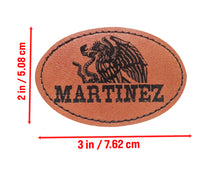 Load image into Gallery viewer, Martinez Faux Leather Patch – 3x2" Brown Leather Iron-On for Jackets, Vests Martinez Mexican Flag Eagle Aguilar Mexicana