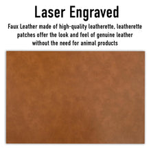 Load image into Gallery viewer, Santa Muerte Dios me Guia y Ella me Cuida Faux Leather Patch – 3x2" Brown Leather Iron-On for Jackets, Vests