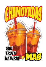 Load image into Gallery viewer, Chamoyadas y Mas Sign Decal Window Sticker Food Truck Concession Vinyl Mexican Restaurant Sign