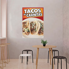Load image into Gallery viewer, Tacos de Carnitas Sticker Window Decal Truck Concession Vinyl Restaurant Wall poster Sticker Mexican Food Decal (Copy)