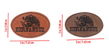 Load image into Gallery viewer, Hernandez Faux Leather Patch – 3x2" Brown Leather Iron-On for Jackets, Vests Aguilar Mexican Flag Eagle Aguilar Mexicana