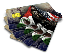 Load image into Gallery viewer, Santa Muerte Credit Card Skin Cover Vinyl Stickers (4 Pack) - Holy Death with Mexican & USA Flag Sticker