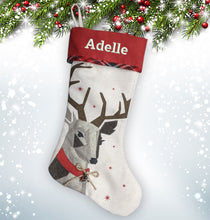 Load image into Gallery viewer, Personalized Christmas stocking embroidered, name stocking, christmas gift WITH REINDEER