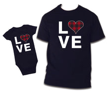 Load image into Gallery viewer, LOVE Couple TSHIRT / HOODIE valentines shirt mom daughter Matching buffalo plaid heart mom