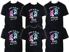 Load image into Gallery viewer, Pink or Blue Gender Baby Shower Family T-Shirts- Mom Dad Loves You