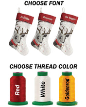 Load image into Gallery viewer, Personalized Christmas stocking embroidered, name stocking, christmas gift WITH REINDEER