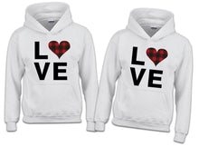 Load image into Gallery viewer, LOVE Couple TSHIRT / HOODIE valentines shirt mom daughter Matching buffalo plaid heart mom