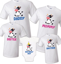 Load image into Gallery viewer, Cow Birthday T Shirt Family matching celebration reunion party tee mom kid Farm