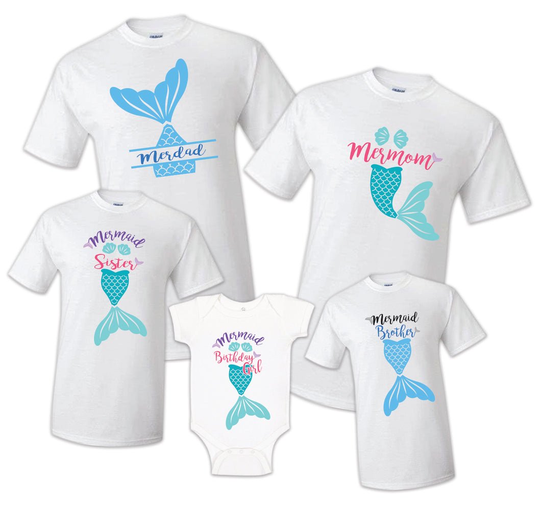 Birthday Mermaid Family Shirts- Merdad Mermom Mermaid Sister, Mermaid Brother
