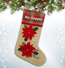 Load image into Gallery viewer, Personalized Christmas stocking embroidered, Christmas stocking, personalised stocking, name stocking, christmas gift Poinsettia Beige
