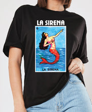 Load image into Gallery viewer, La Sirena Loteria Mexican Bingo T-Shirt / Raglan Women's back