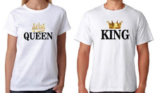 Load image into Gallery viewer, King and Queen Crown TSHIRT / RAGLAN Matching T shirts for Couples dating, love Black His and Her matching Love boyfriends
