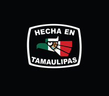 Load image into Gallery viewer, Hecha en Tamaulipas letters Decal Car Window Laptop Flag Vinyl Sticker Mexico TAMPS Mexican Sticker, Trucking, Trokiando Trucks decal Mex