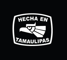 Load image into Gallery viewer, Hecha en Tamaulipas letters Decal Car Window Laptop Flag Vinyl Sticker Mexico TAMPS Mexican Sticker, Trucking, Trokiando Trucks decal Mex