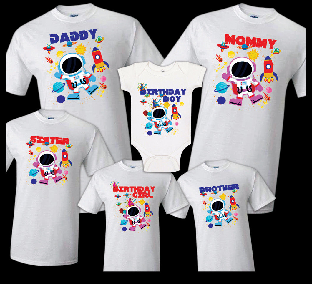 Astronaut Family Matching Birthday Party T-shirts Celebration Reunion Space moon
