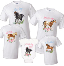 Load image into Gallery viewer, Horse Birthday T Shirt Family matching celebration reunion party tee kid Farm