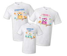 Load image into Gallery viewer, Owl Bird Birthday Matching T-shirts Party Family Kid Tshirt Mom, dad, sister