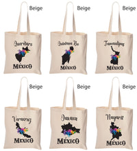 Load image into Gallery viewer, Mexico Tote bag Mexican bag Illustration Reusable Tote Bag cotton canvas (Beige/Royal)
