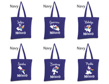 Load image into Gallery viewer, Mexico Tote bag Mexican bag Illustration Reusable Tote Bag cotton canvas (Beige/Royal)