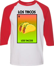 Load image into Gallery viewer, Los Tacos T shirt / Raglan Loteria Tee Shirt Mexican Bingo Funny Polaca Lottery Game Food