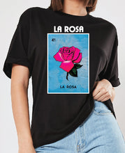 Load image into Gallery viewer, La Rosa Loteria T-Shirt / Raglan Mexican Bingo Short Sleeve Shirt Womens back Rose