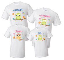 Load image into Gallery viewer, Owl Bird Birthday Matching T-shirts Party Family Kid Tshirt Mom, dad, sister