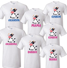 Load image into Gallery viewer, Cow Birthday T Shirt Family matching celebration reunion party tee mom kid Farm