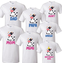 Load image into Gallery viewer, Cow Birthday T Shirt Family matching celebration reunion party tee mom kid Farm