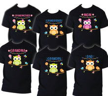 Load image into Gallery viewer, Owl Bird Birthday Matching T-shirts Party Family Kid Tshirt Mom, dad, sister